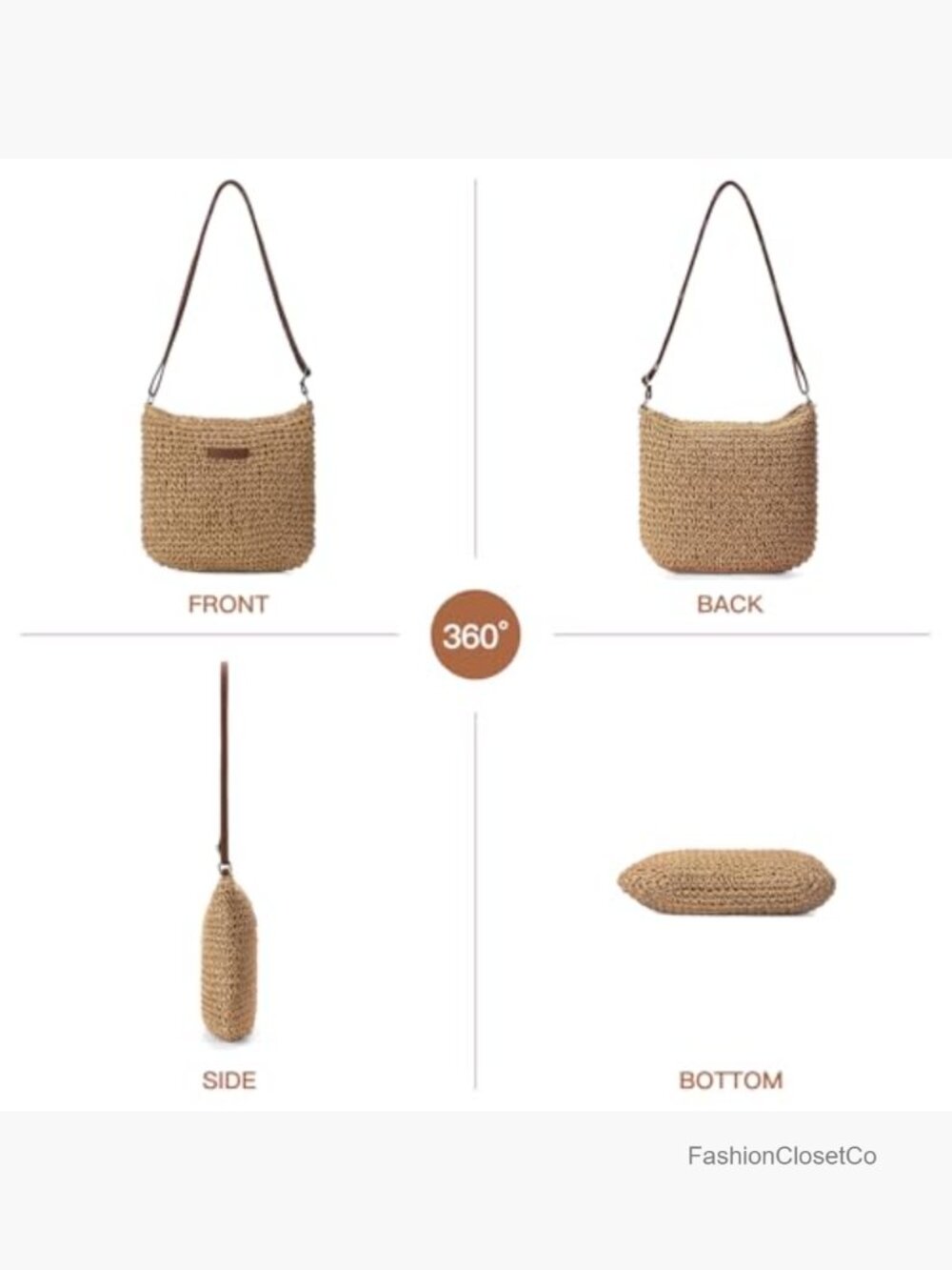 Straw Beach Bag Small Woven Crossbody Summer Mesh Hollow Purse Shoulder Bag - Picture 5 of 7